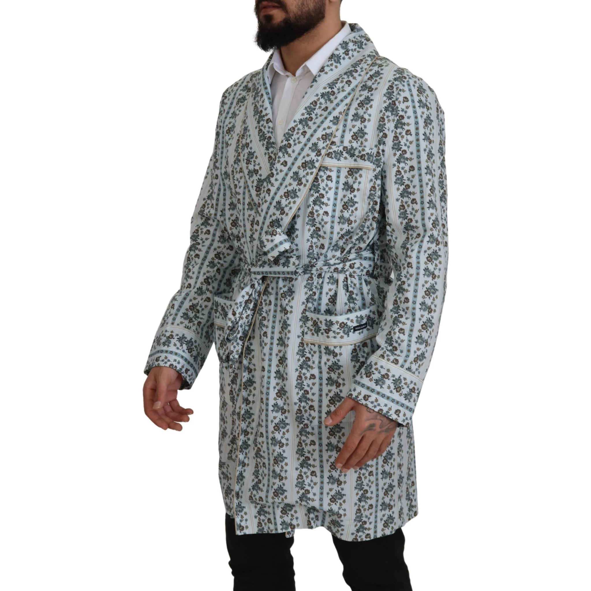 Blue Floral Cotton Robe Coat Jacket