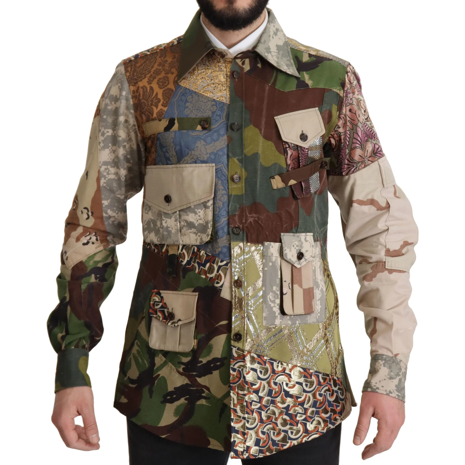 Multicolor Button Down Patchwork Shirt