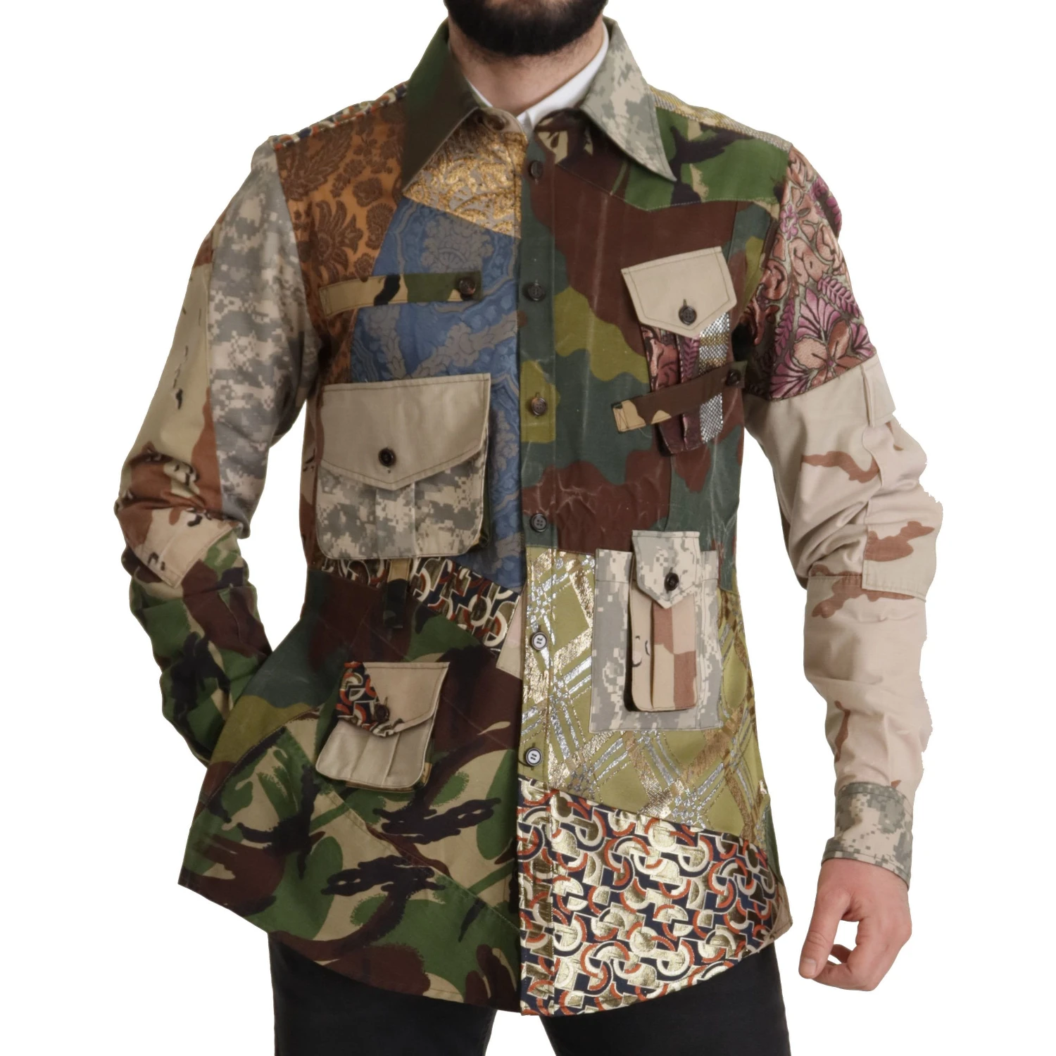 Multicolor Button Down Patchwork Shirt
