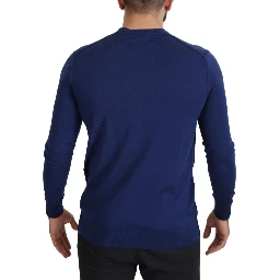 Blue Wool V-neck Button Down Cardigan Sweater