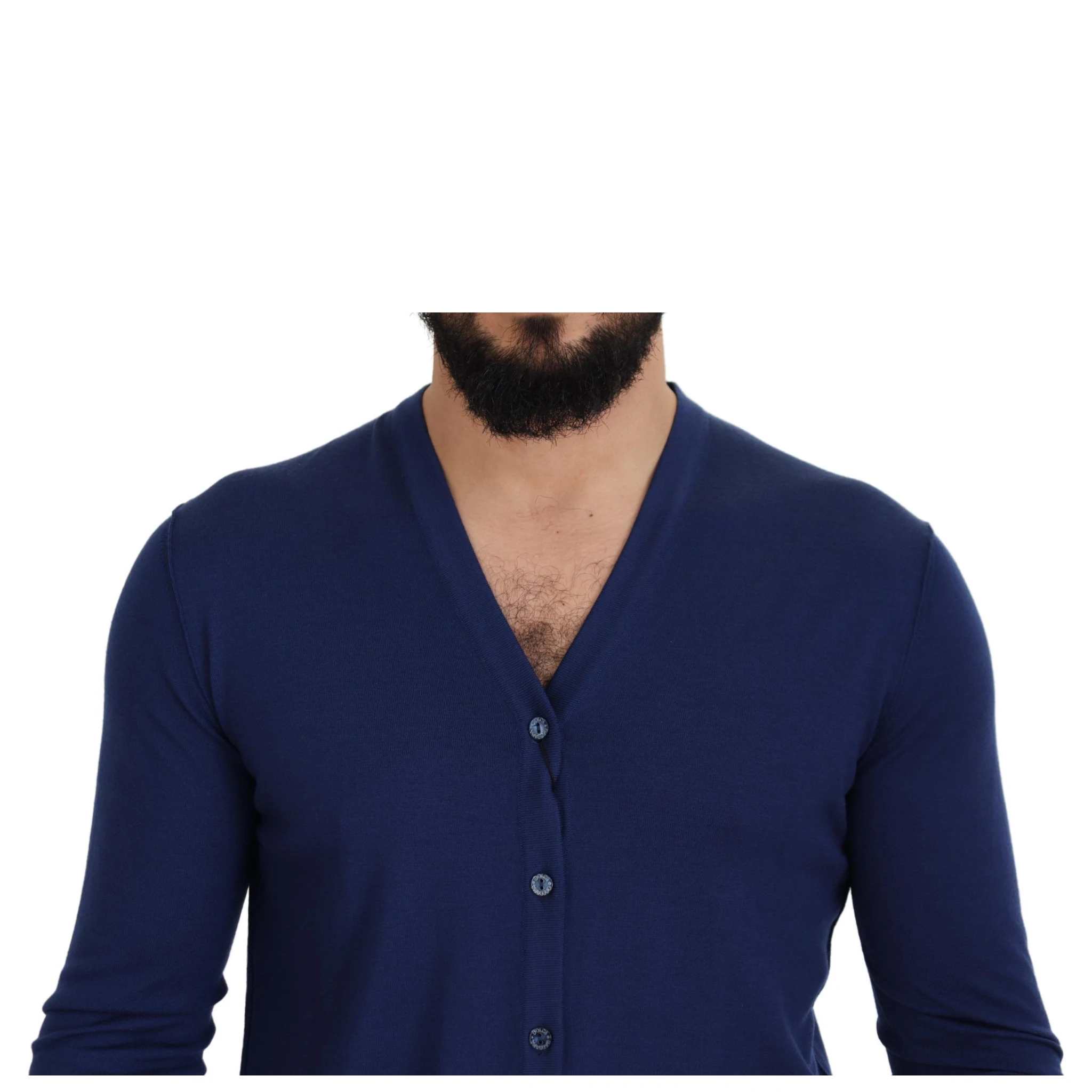 Blue Wool V-neck Button Down Cardigan Sweater