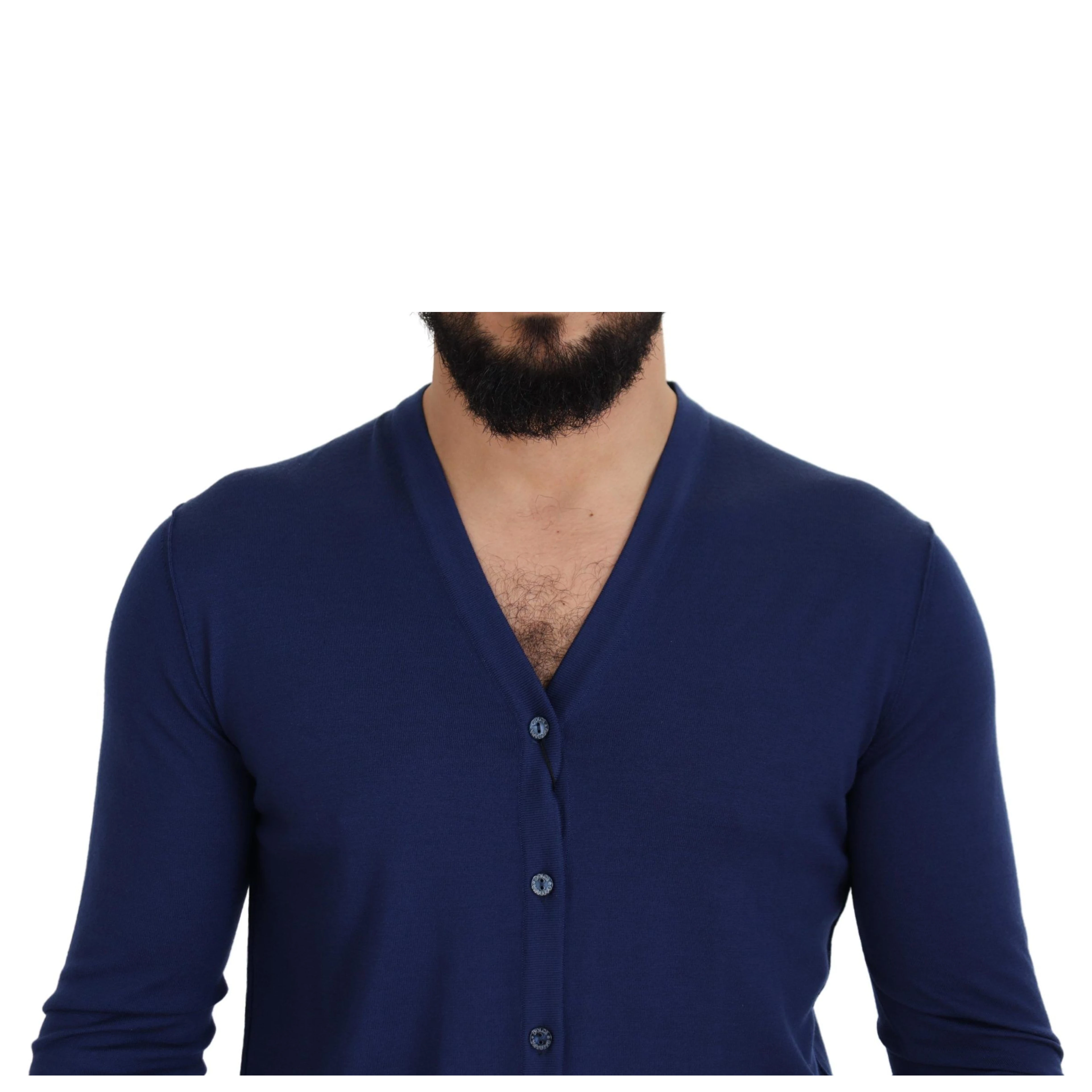 Blue Wool V-neck Button Down Cardigan Sweater