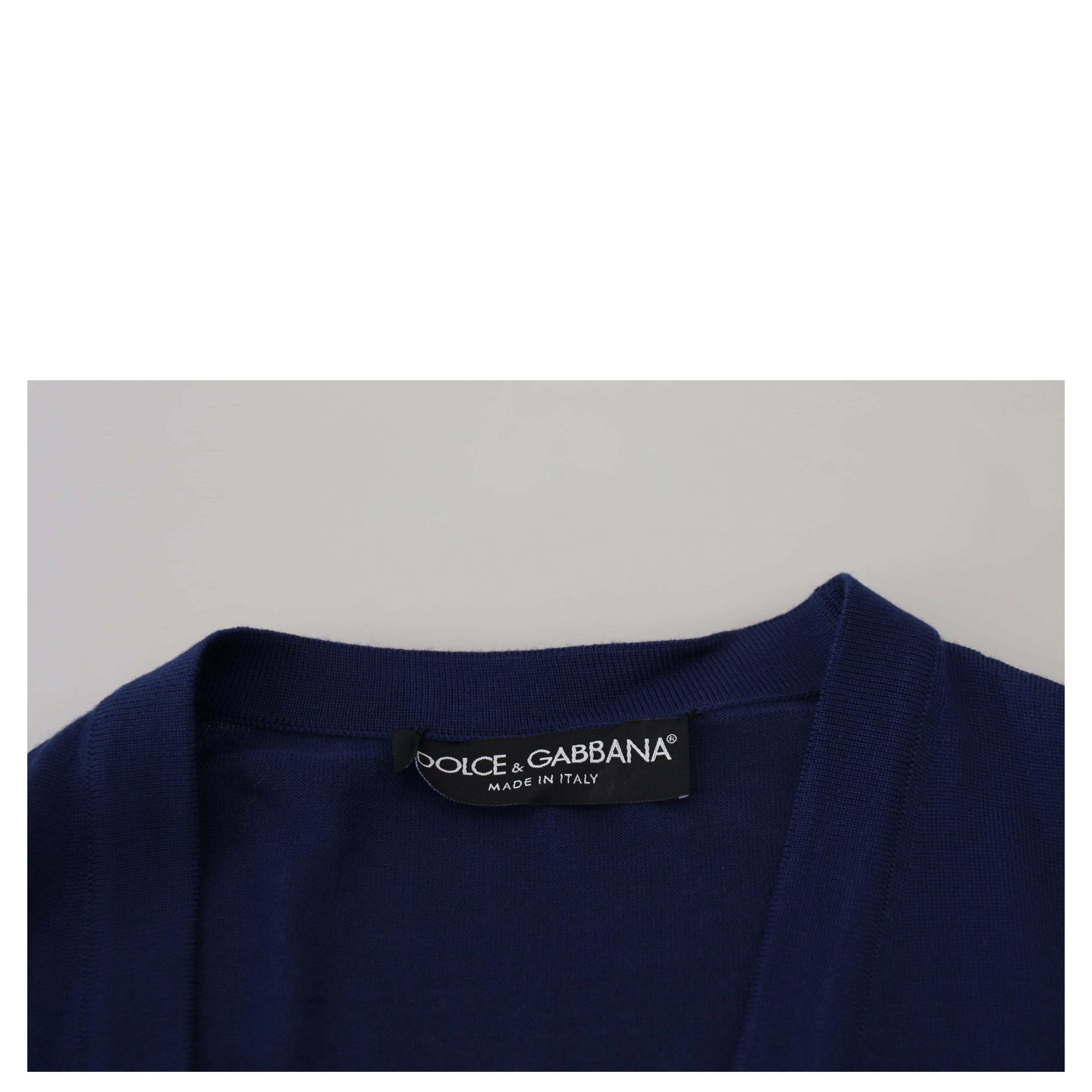 Blue Wool V-neck Button Down Cardigan Sweater
