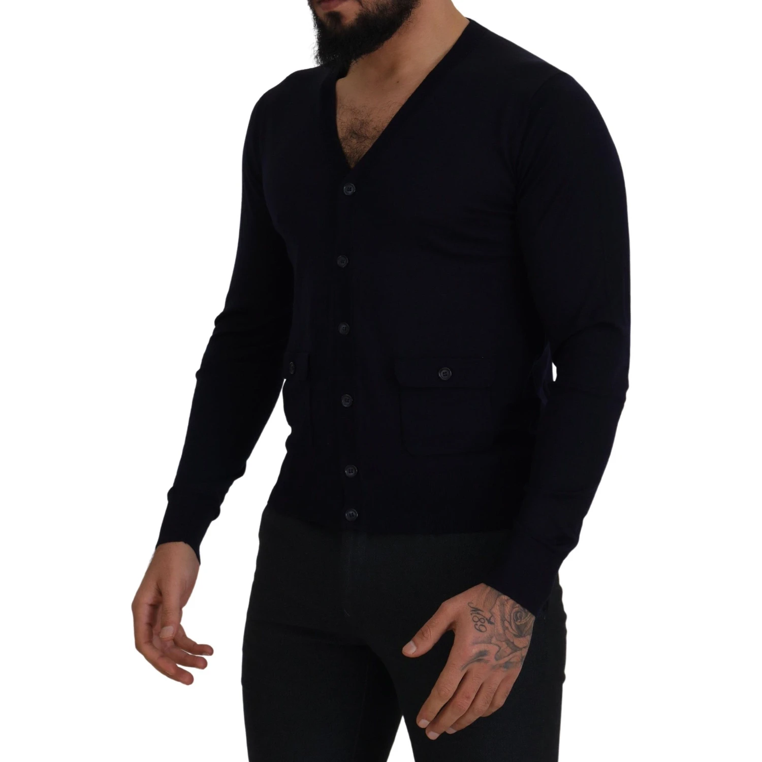 Blue Wool STAFF Down Cardigan Sweater