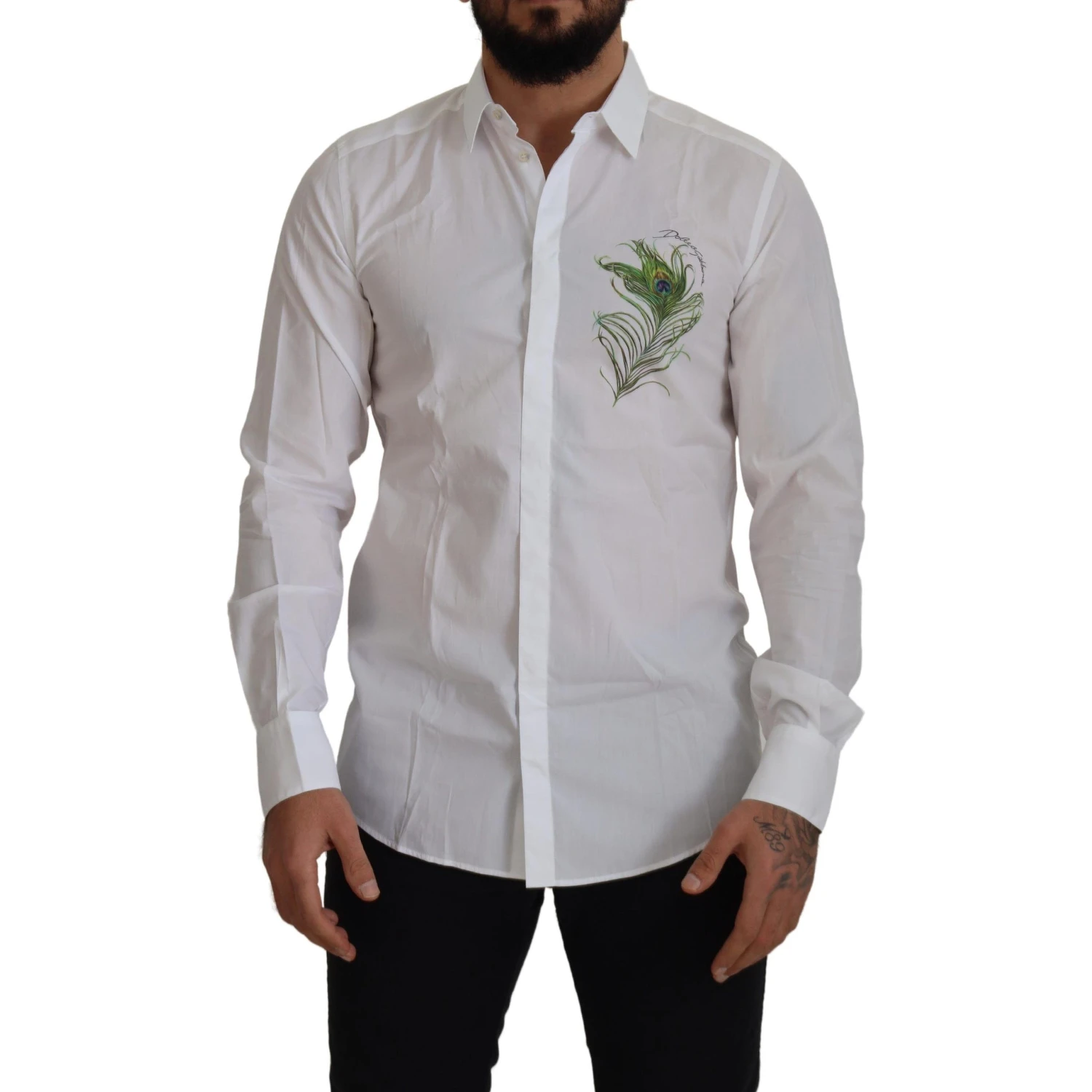White Cotton Peacock Feather Formal GOLD Shirt