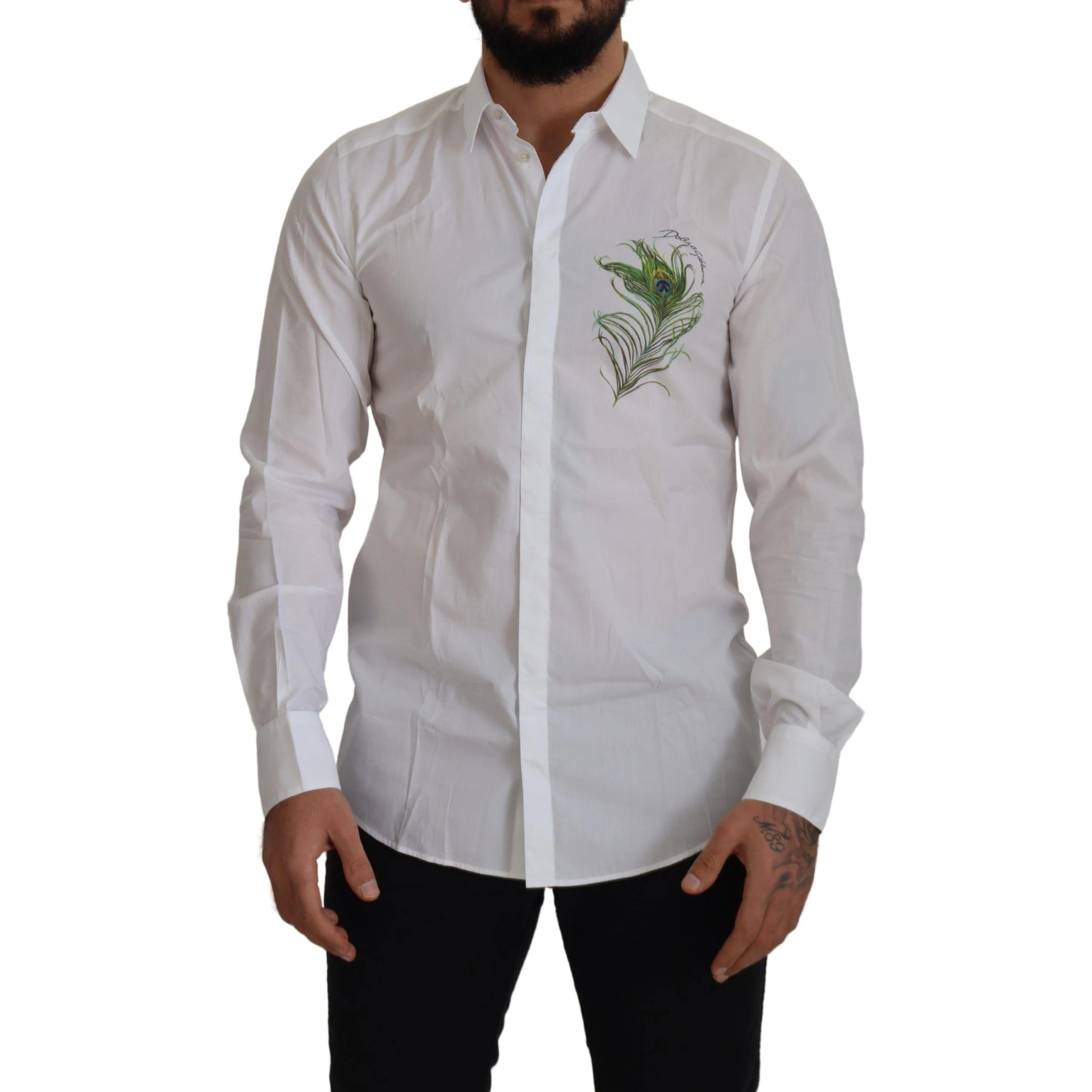 White Cotton Peacock Feather Formal GOLD Shirt