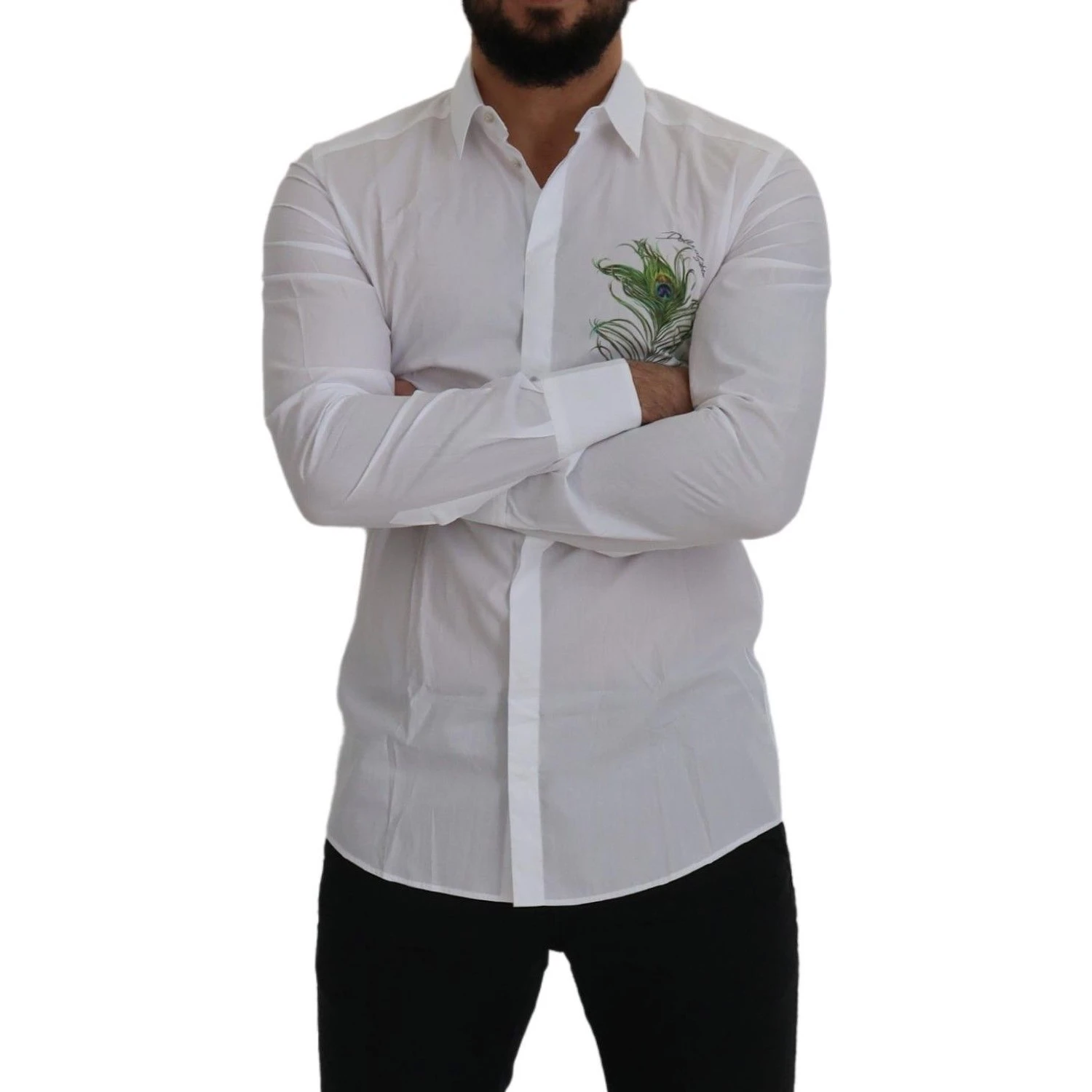 White Cotton Peacock Feather Formal GOLD Shirt