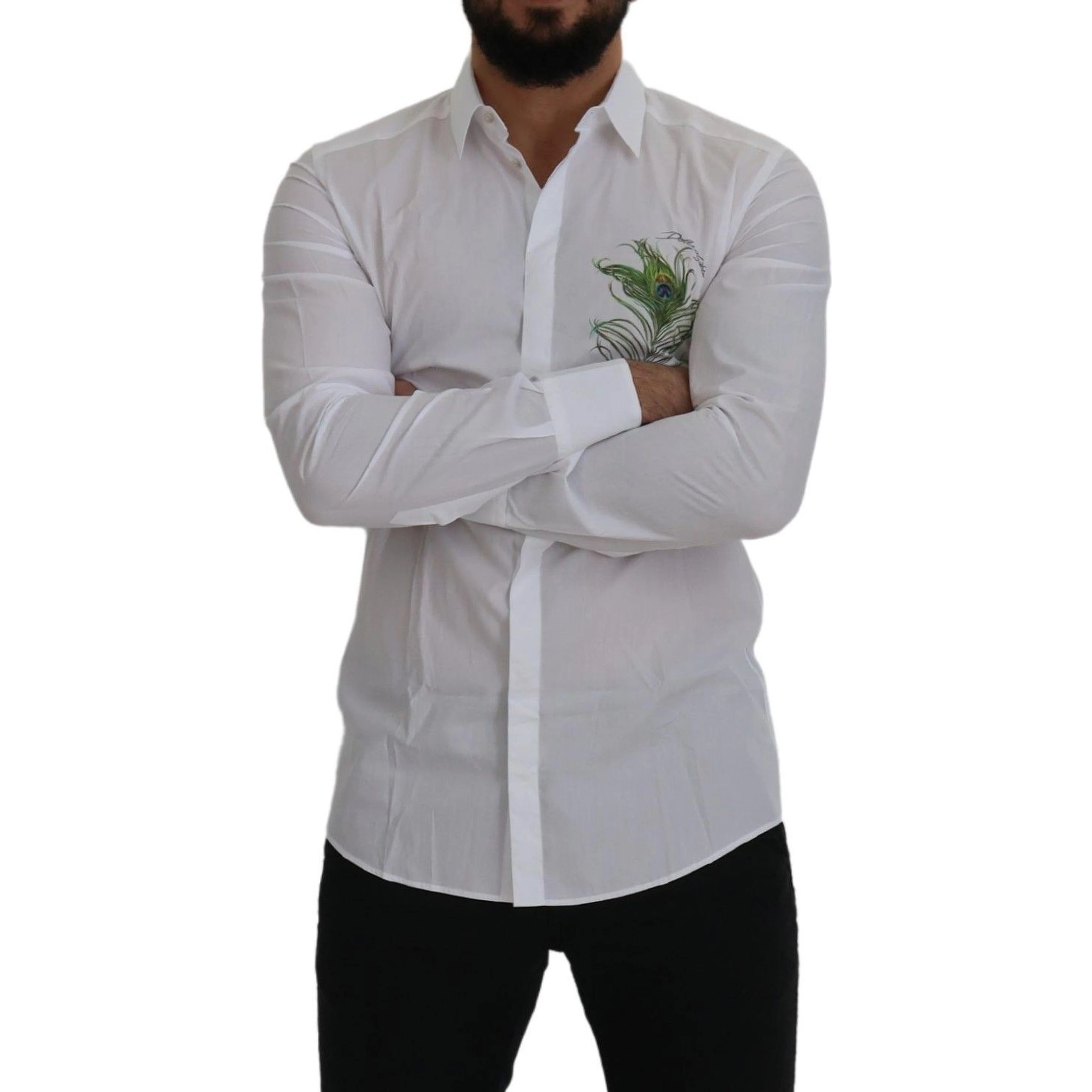 White Cotton Peacock Feather Formal GOLD Shirt