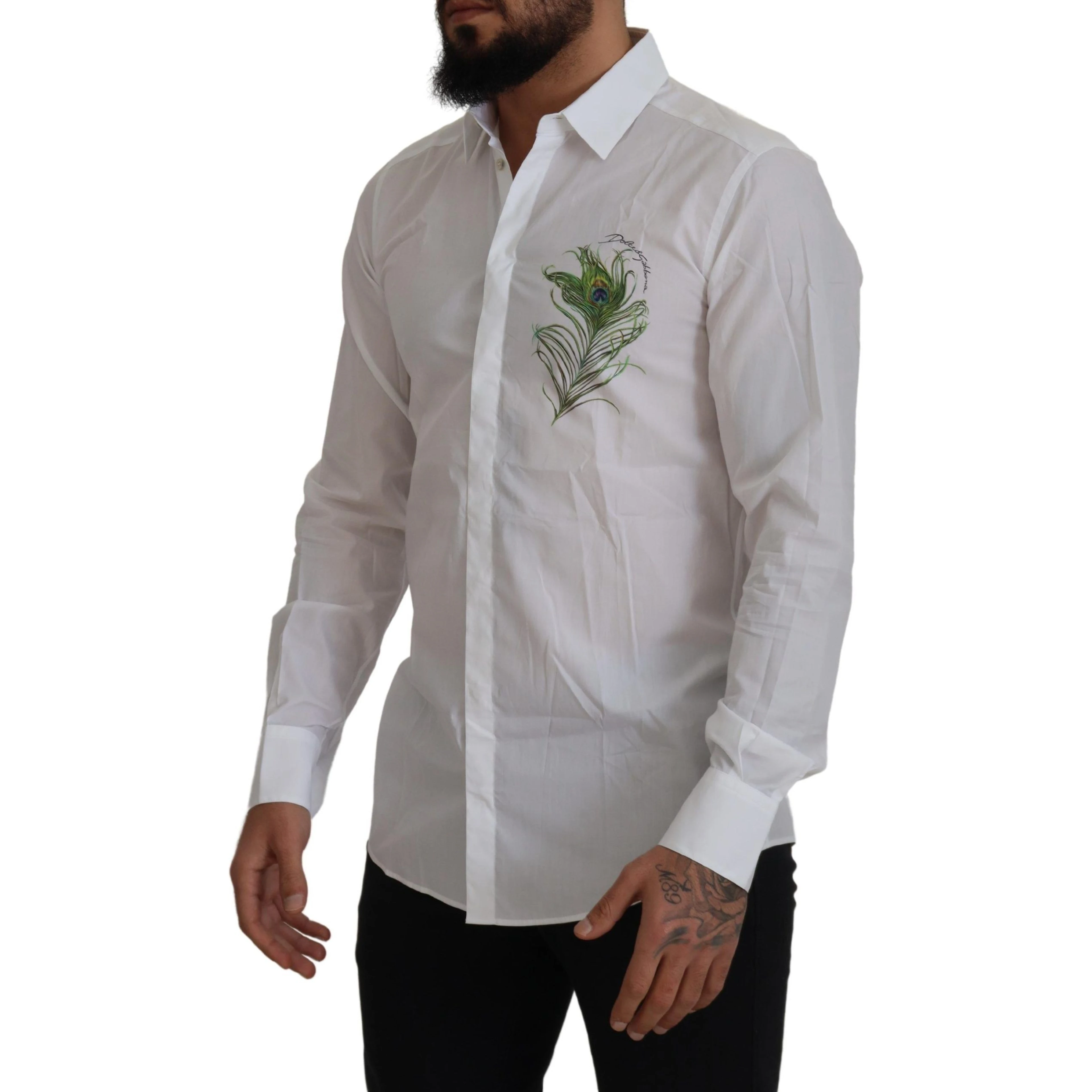 White Cotton Peacock Feather Formal GOLD Shirt