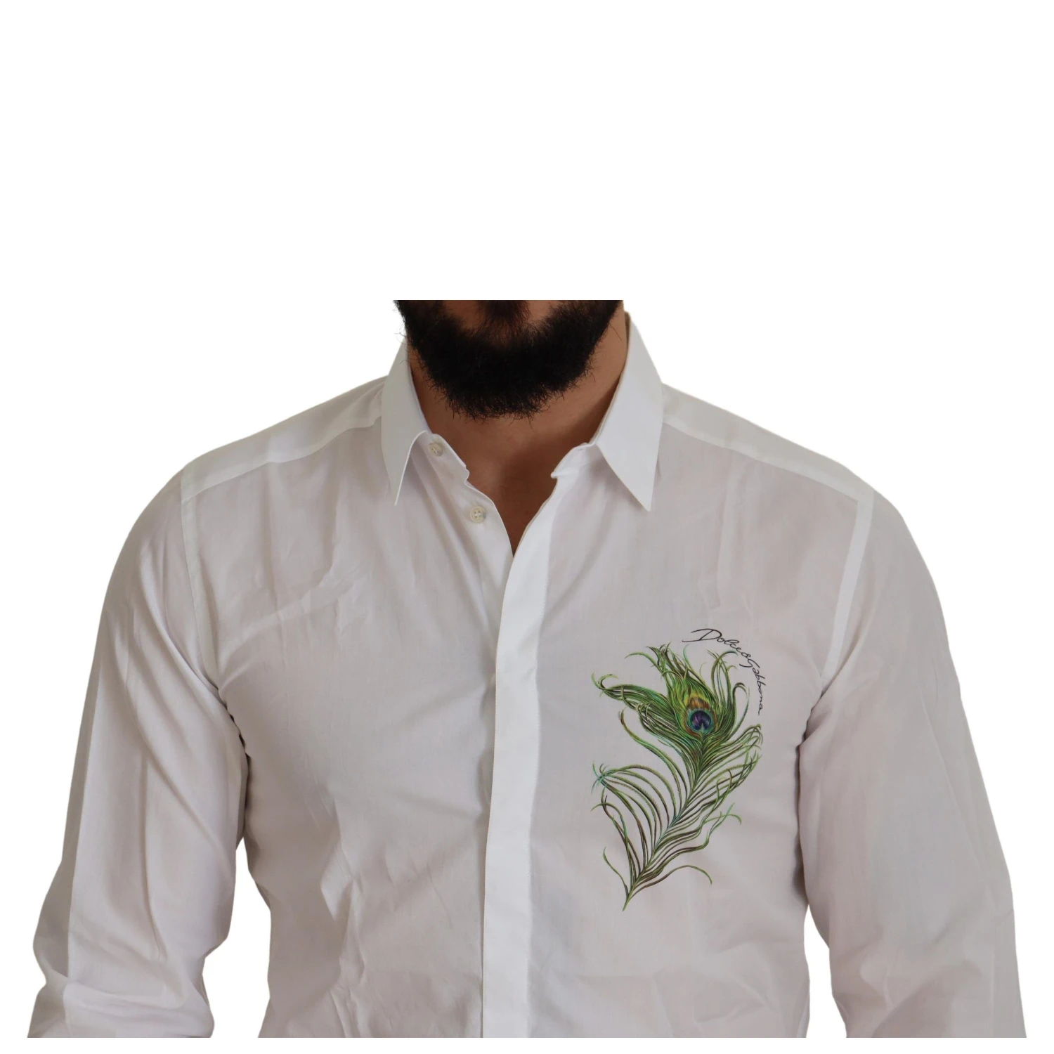 White Cotton Peacock Feather Formal GOLD Shirt