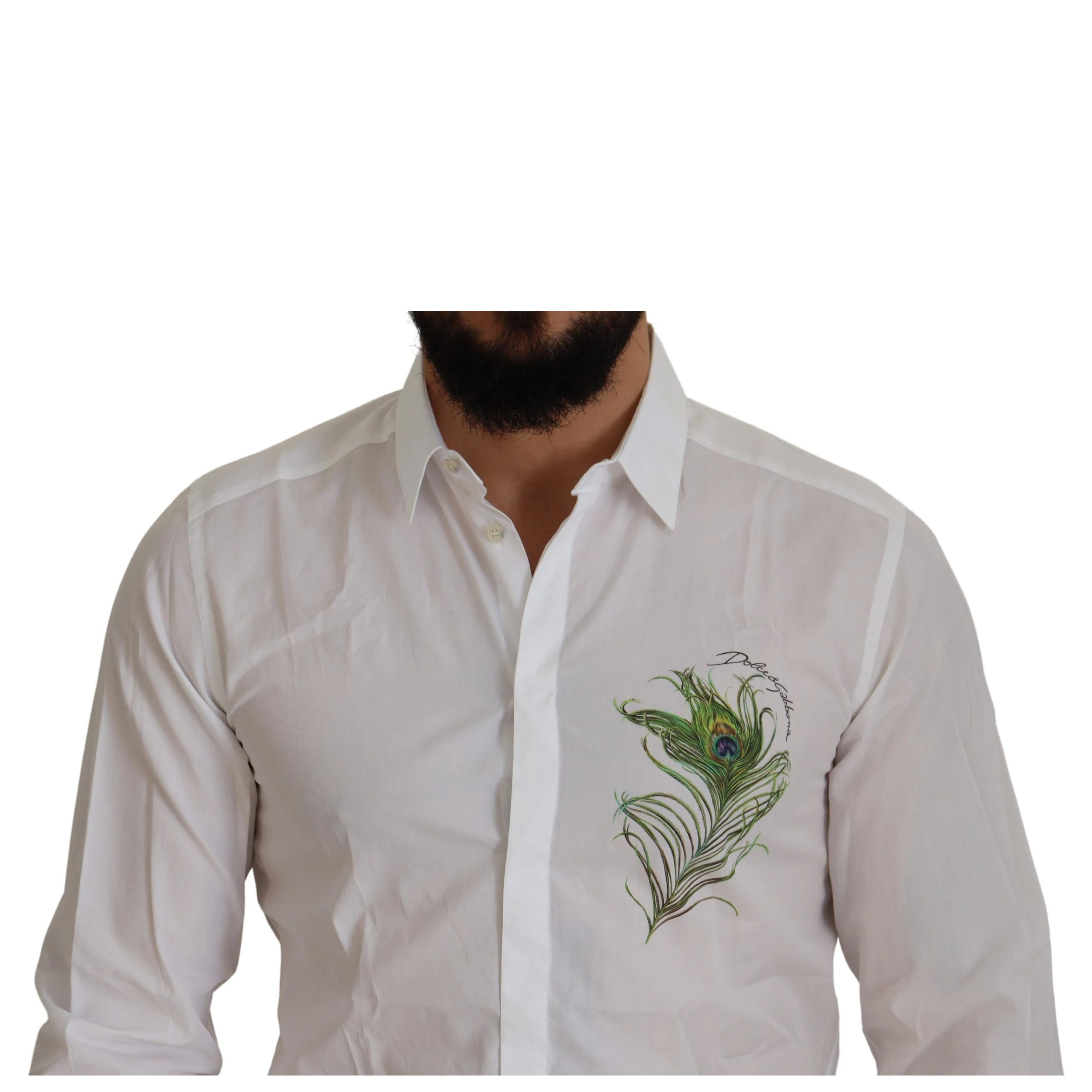 White Cotton Peacock Feather Formal GOLD Shirt