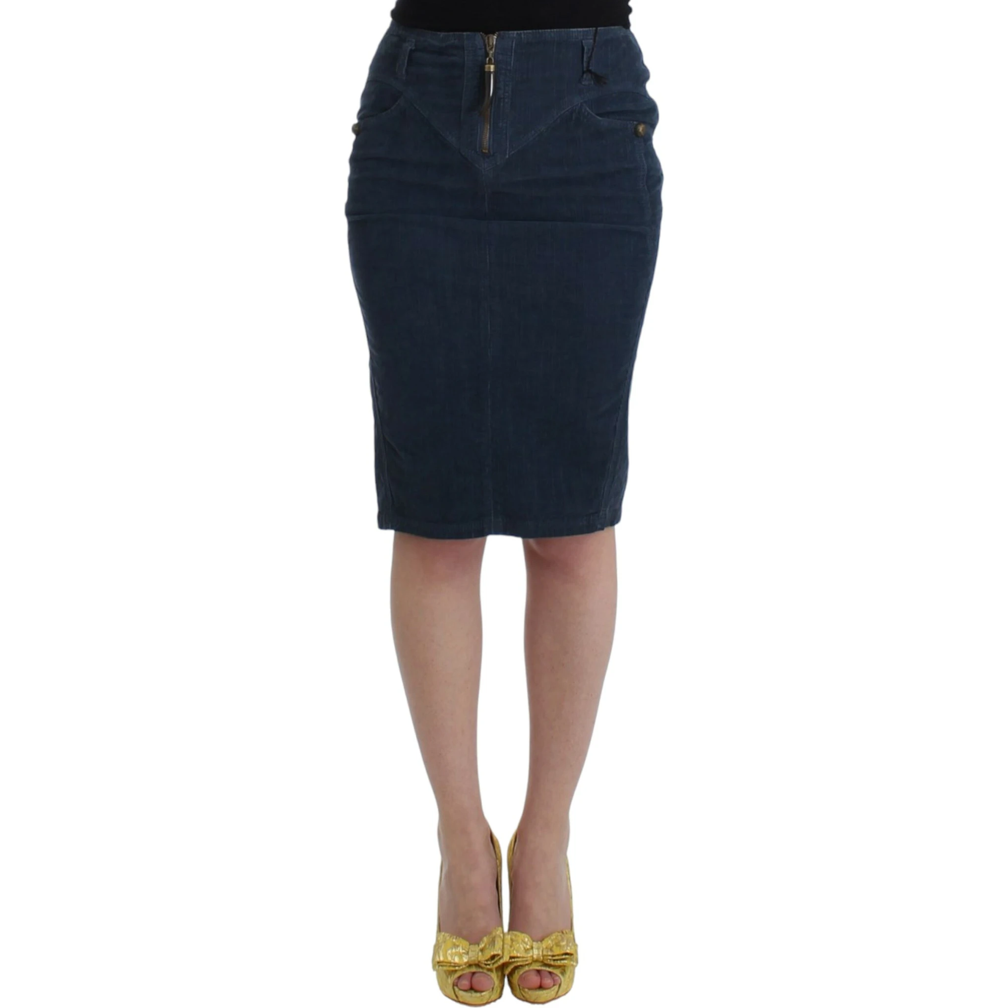 Blue corduroy pencil skirt