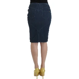 Blue corduroy pencil skirt