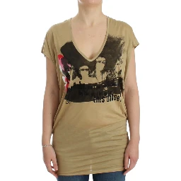 Beige motive print t-shirt