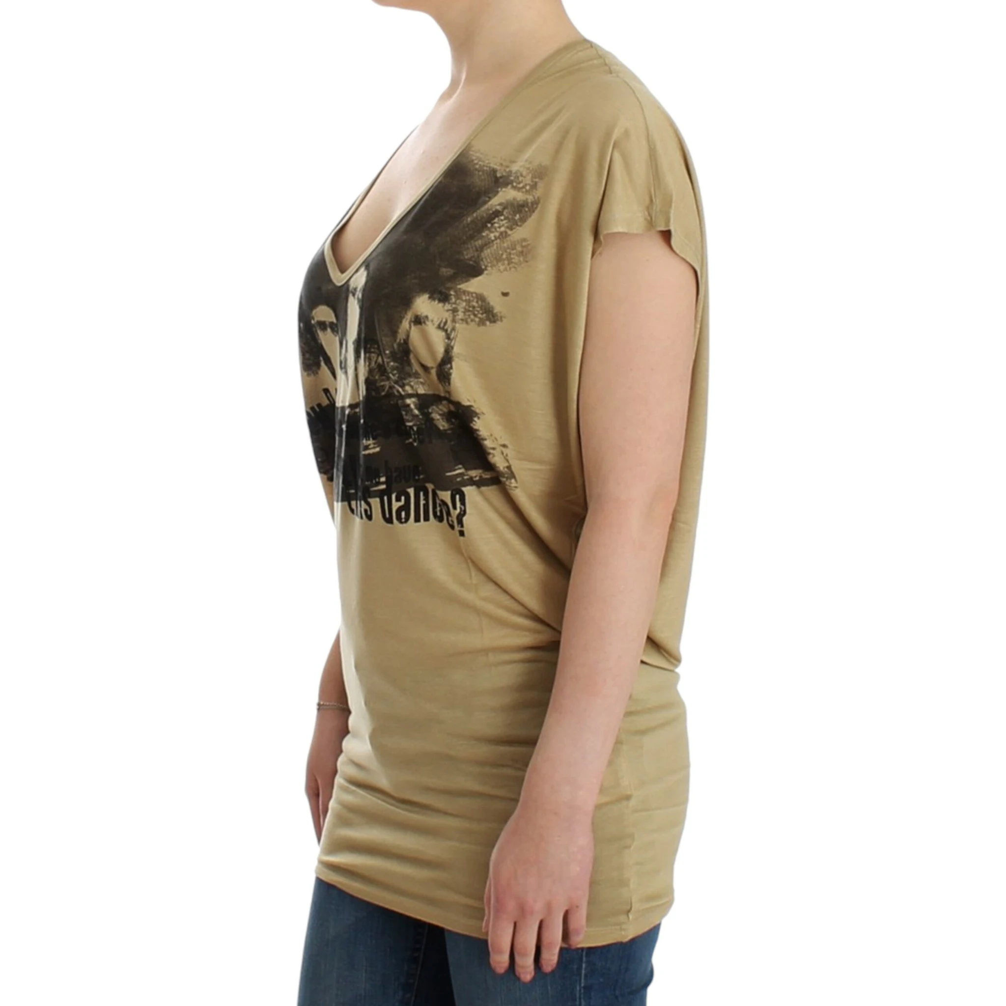Beige motive print t-shirt