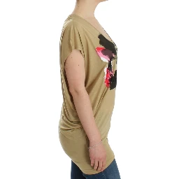 Beige motive print t-shirt