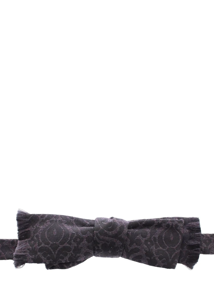 Gray Black Wool Silk Bow Tie