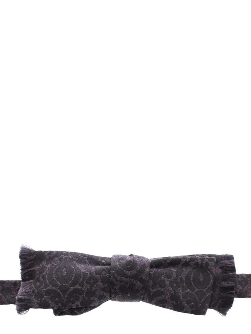 Gray Black Wool Silk Bow Tie