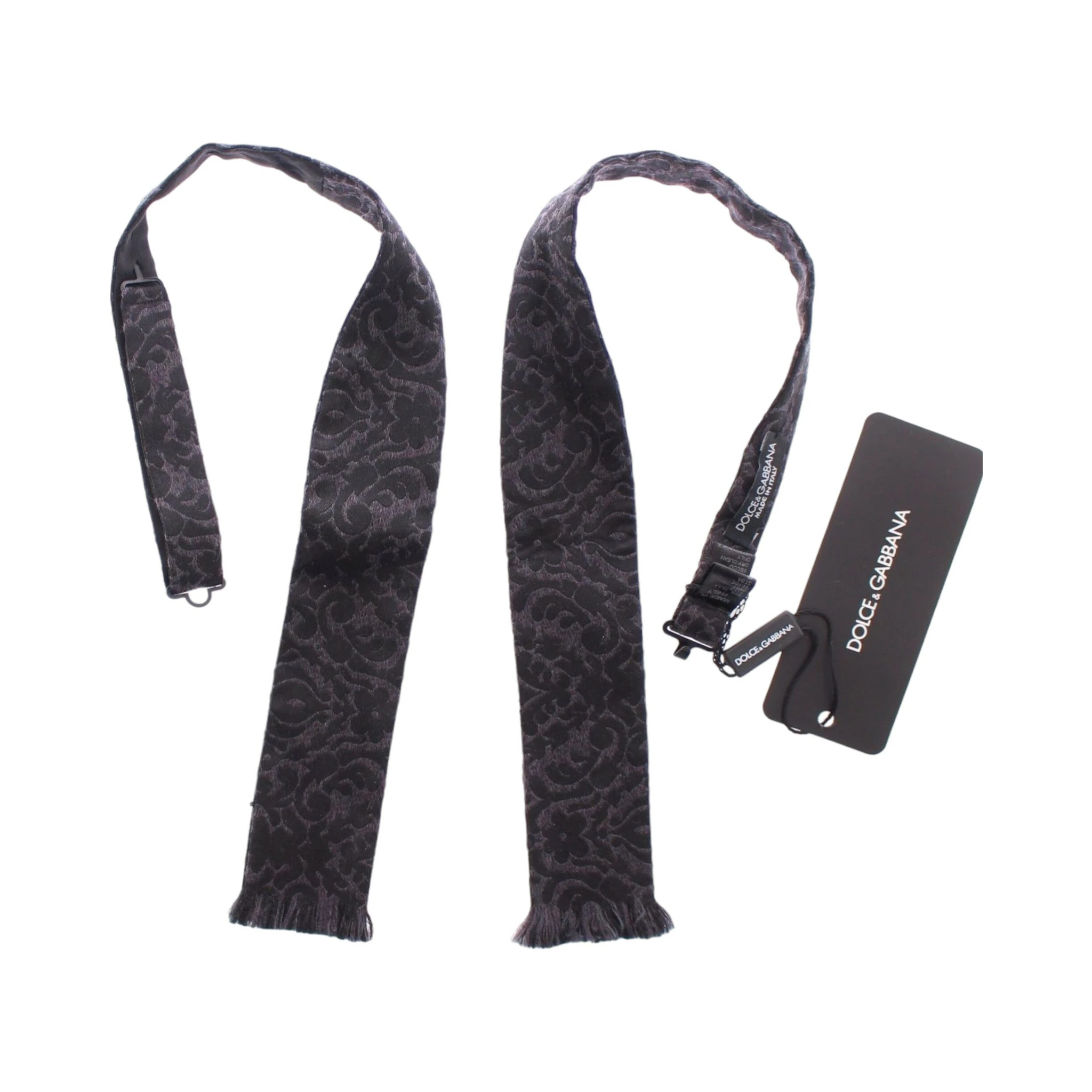 Gray Black Wool Silk Bow Tie