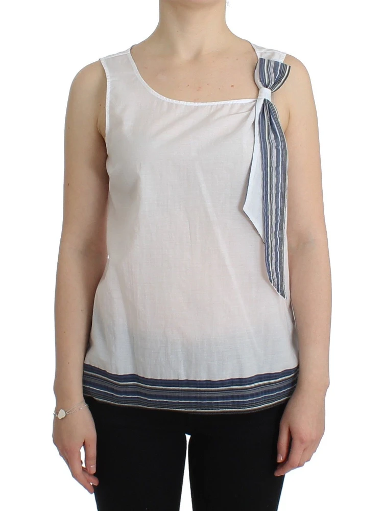 White Blue Top Blouse Tank Shirt Sleeveless