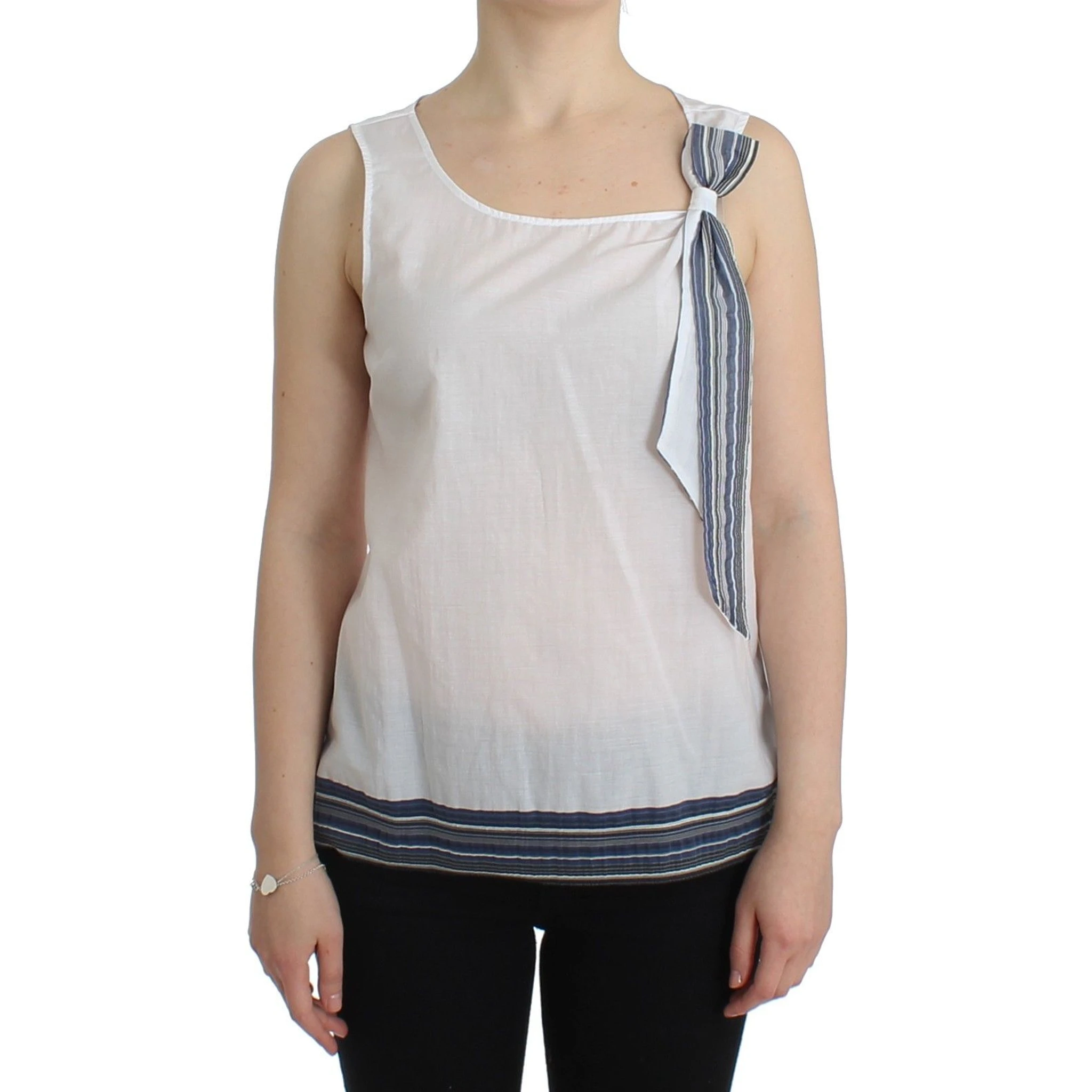 White Blue Top Blouse Tank Shirt Sleeveless