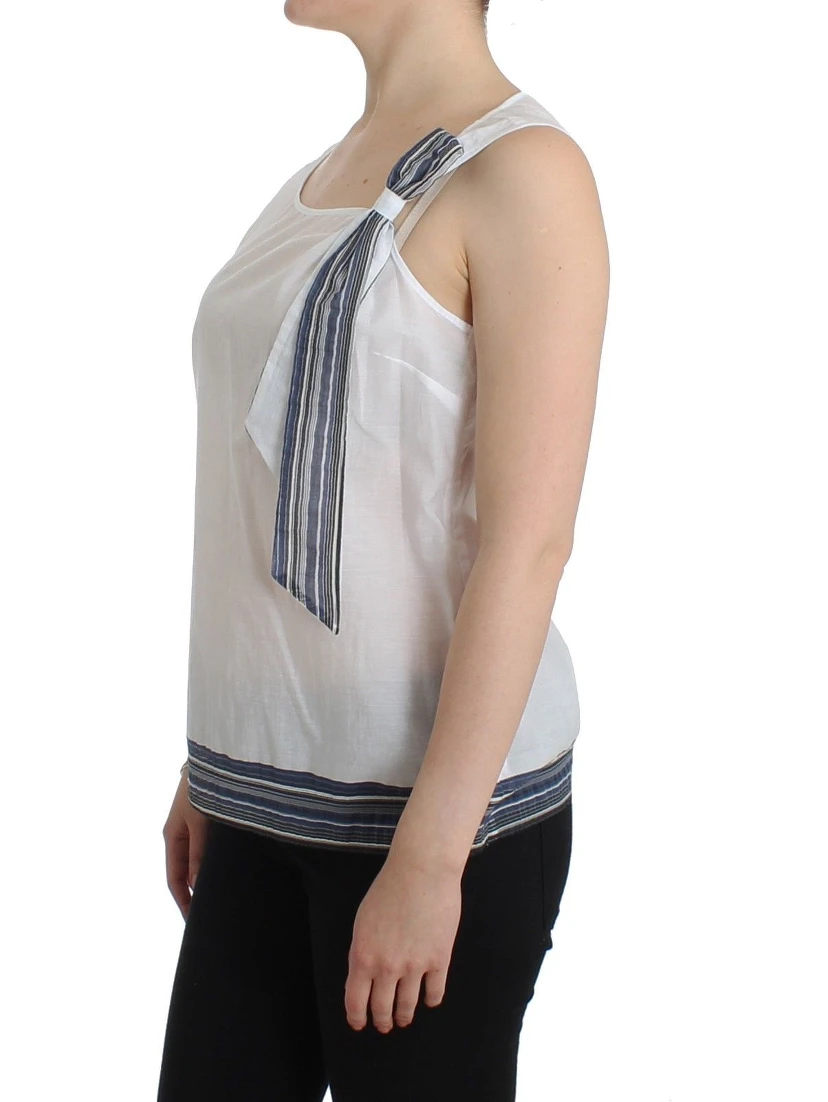 White Blue Top Blouse Tank Shirt Sleeveless