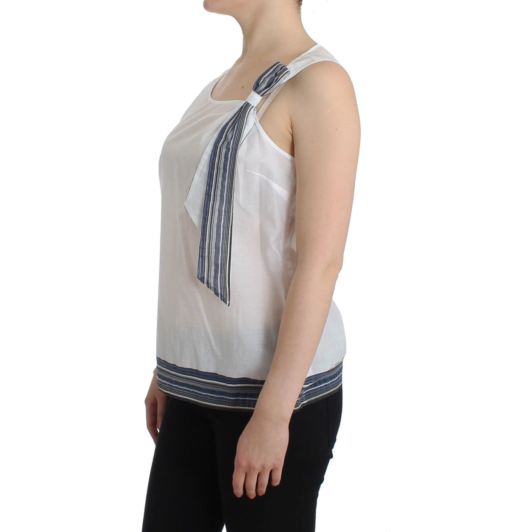 White Blue Top Blouse Tank Shirt Sleeveless