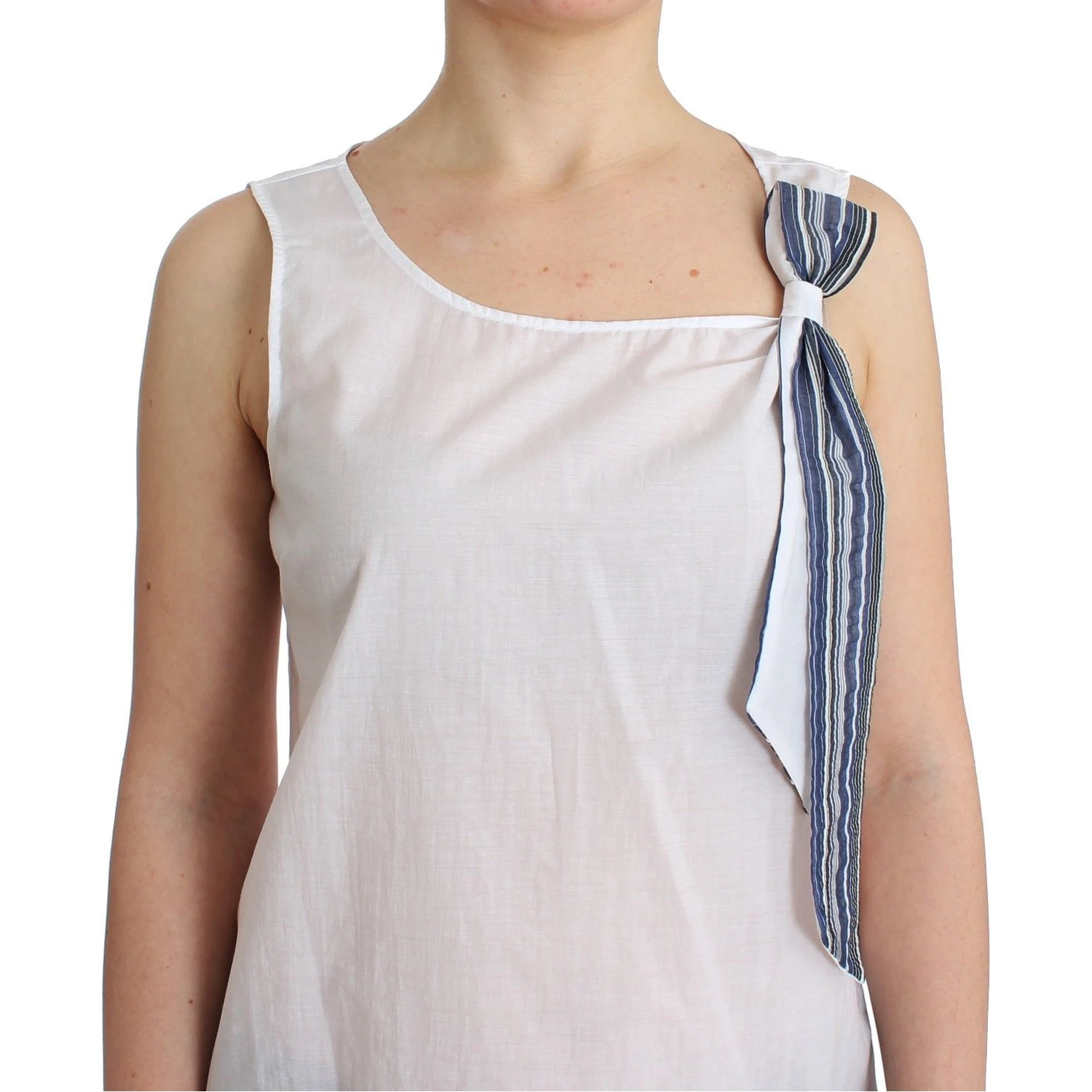 White Blue Top Blouse Tank Shirt Sleeveless