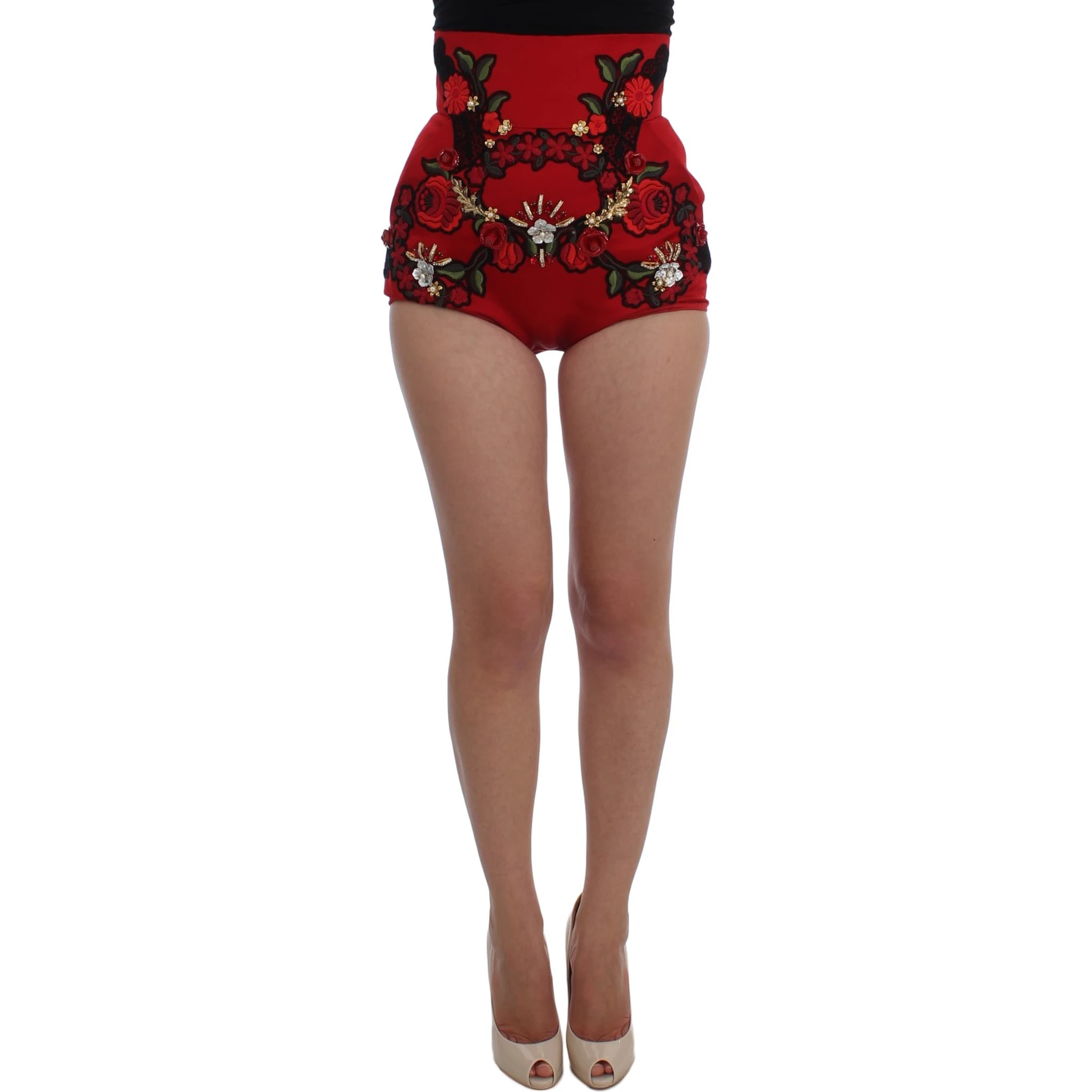 Red Silk Crystal Roses Shorts