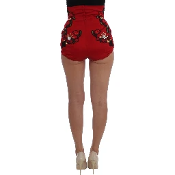 Red Silk Crystal Roses Shorts