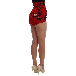 Red Silk Crystal Roses Shorts