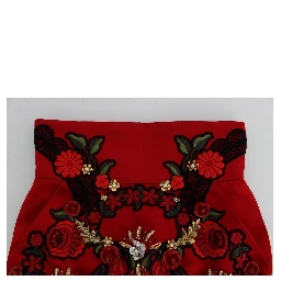 Red Silk Crystal Roses Shorts