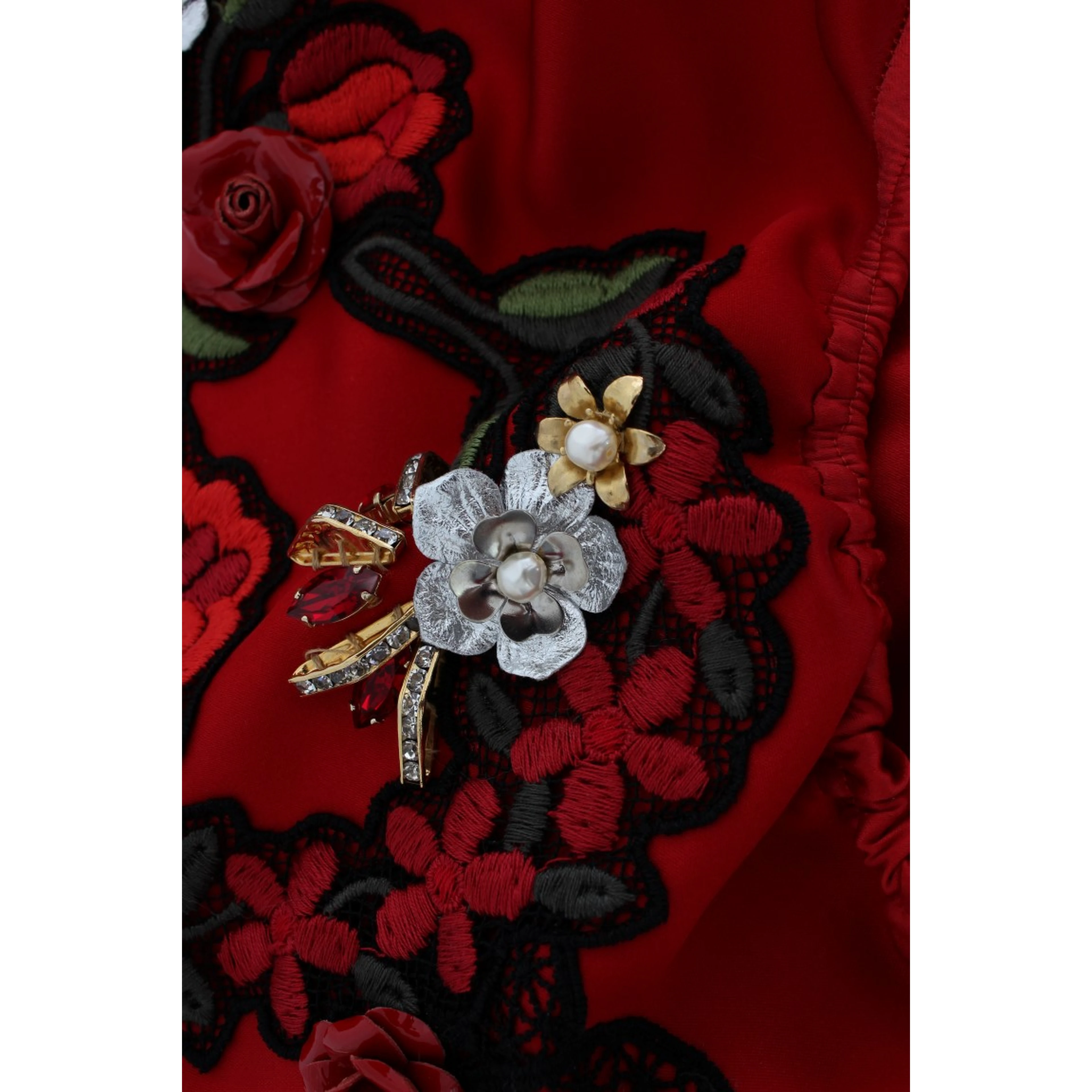 Red Silk Crystal Roses Shorts