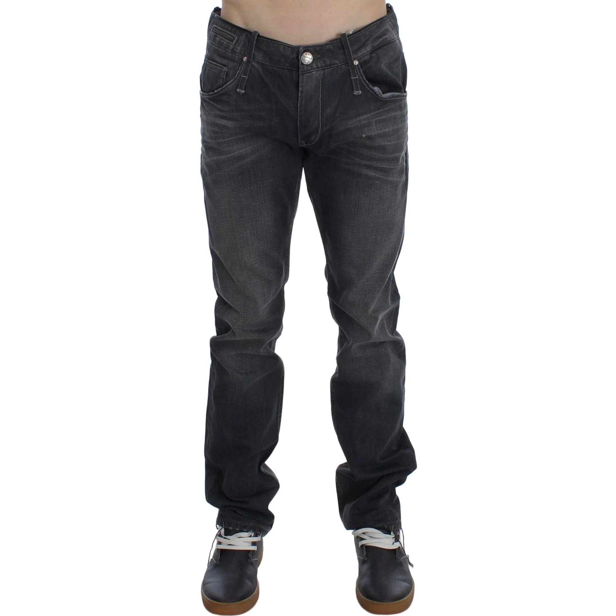 Gray Cotton Regular Low Fit Jeans