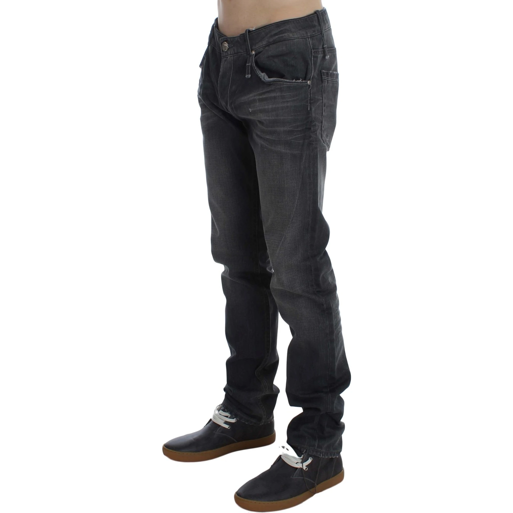 Gray Cotton Regular Low Fit Jeans