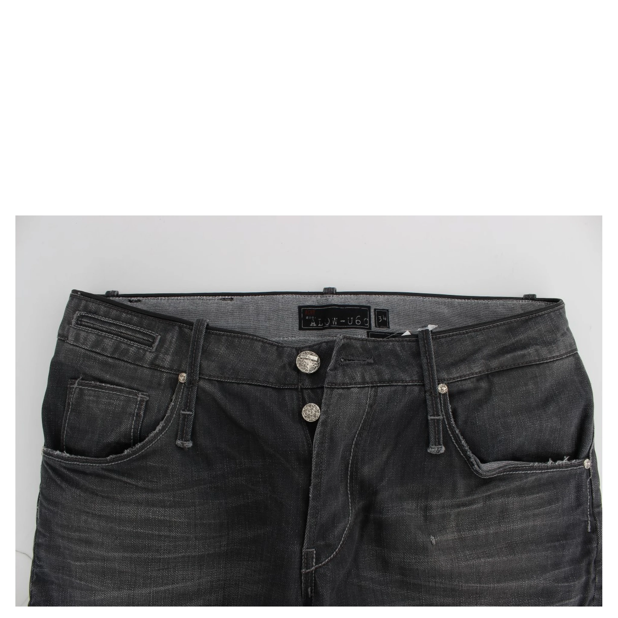 Gray Cotton Regular Low Fit Jeans