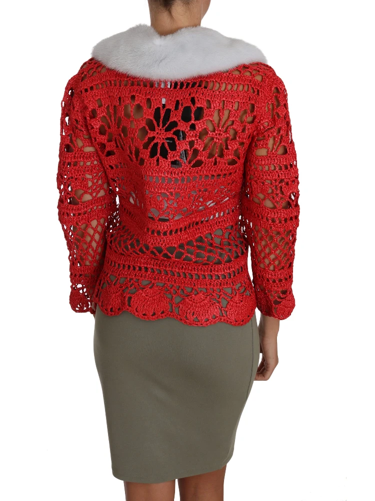 Red Cardigan Crochet Knit Raffia Sweater alternative