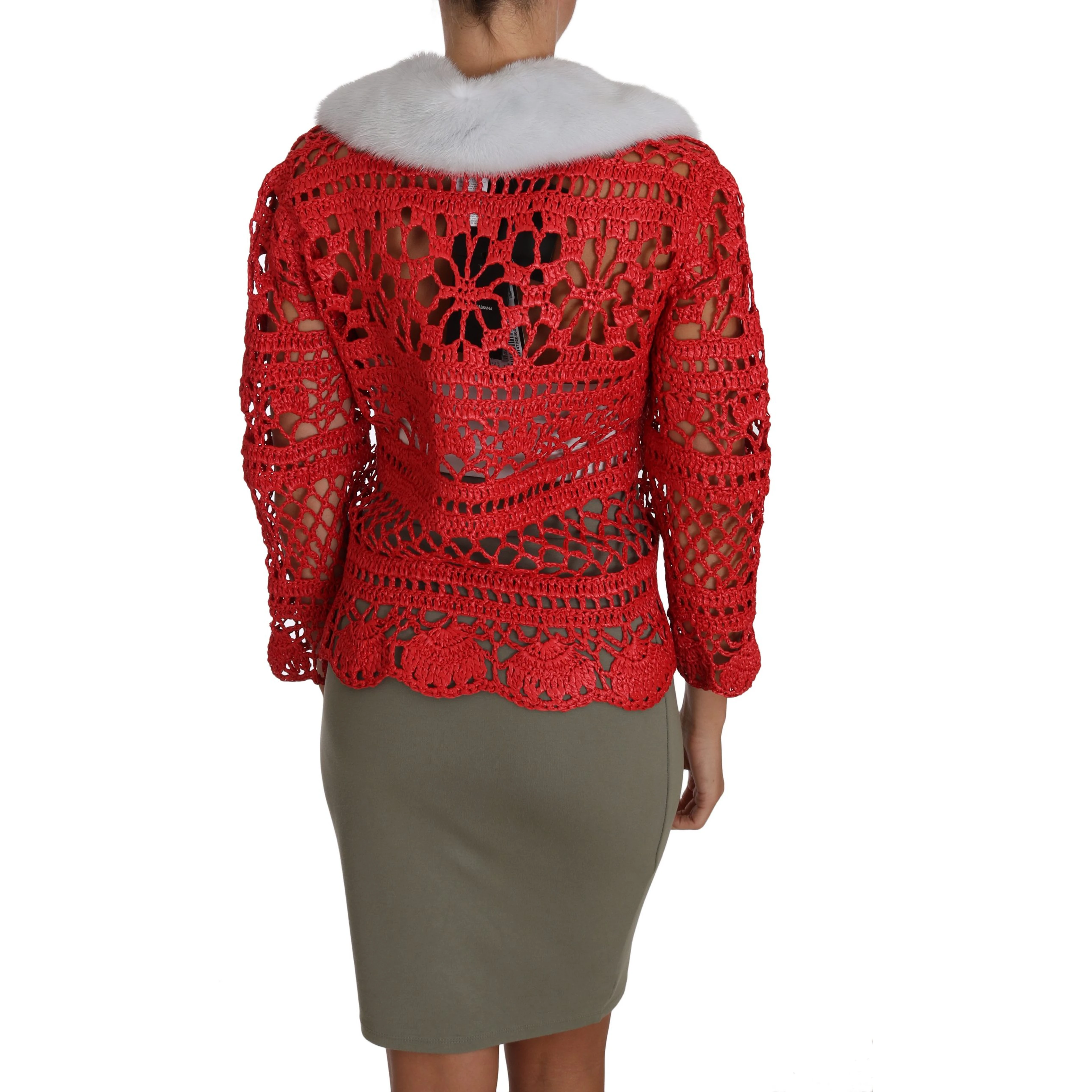 Red Cardigan Crochet Knit Raffia Sweater