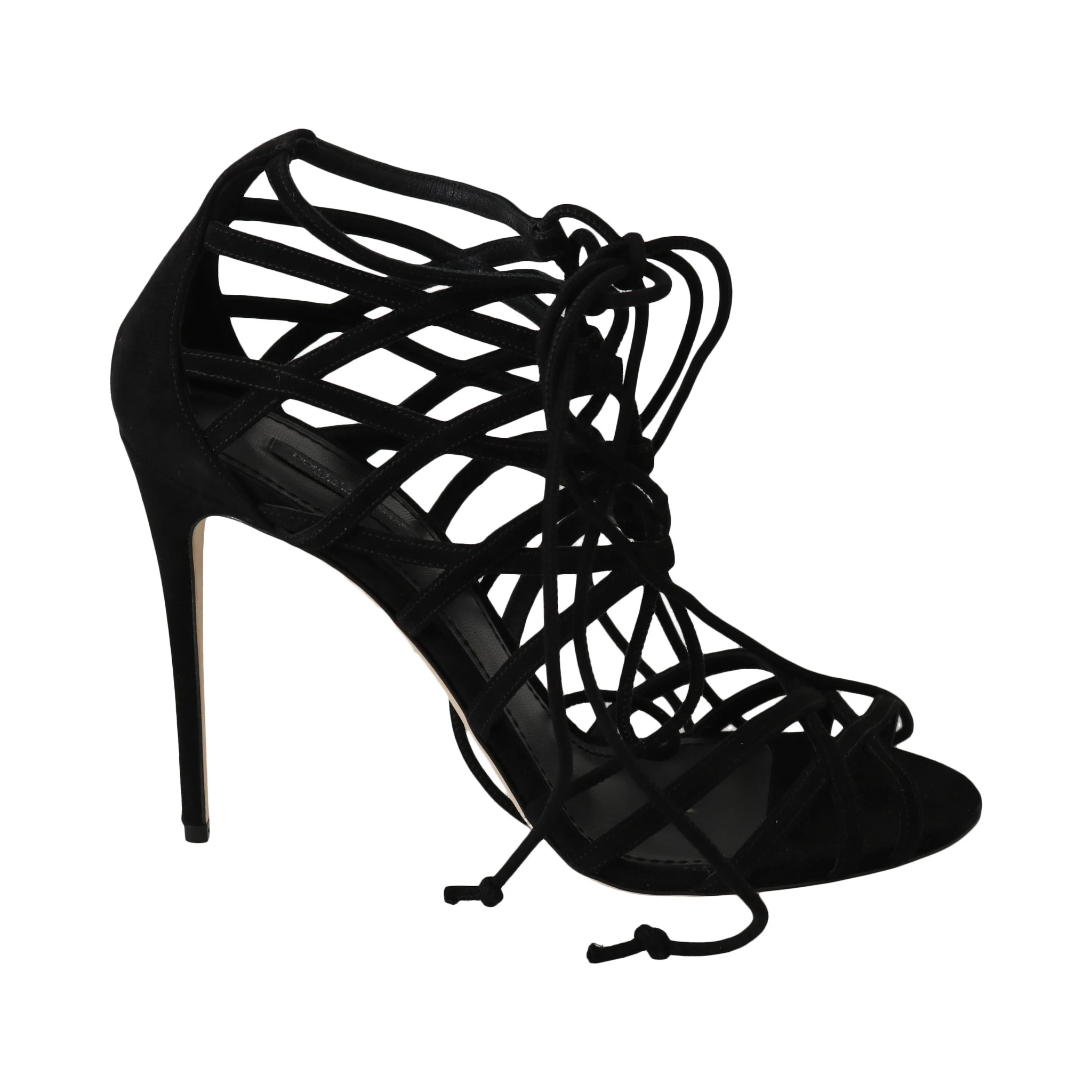 Black Suede Strap Stilettos Sandals