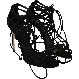 Black Suede Strap Stilettos Sandals