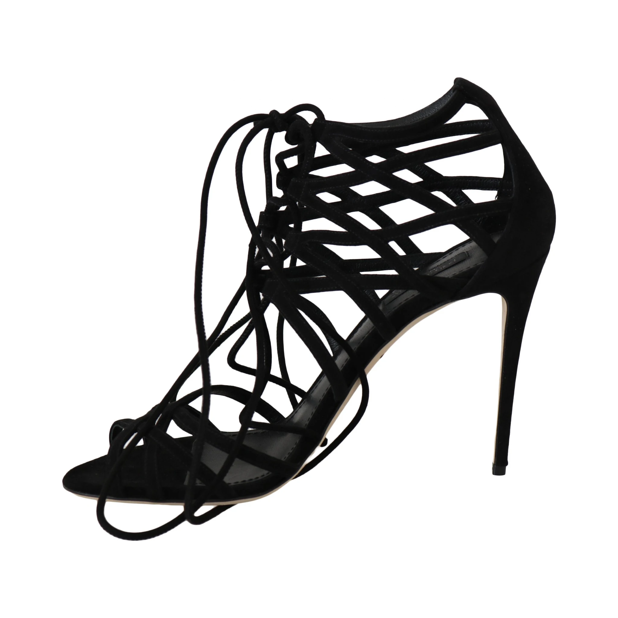 Black Suede Strap Stilettos Sandals