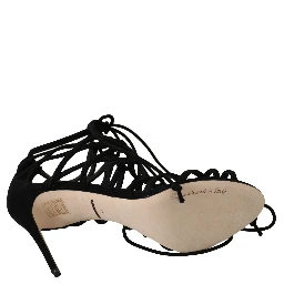 Black Suede Strap Stilettos Sandals