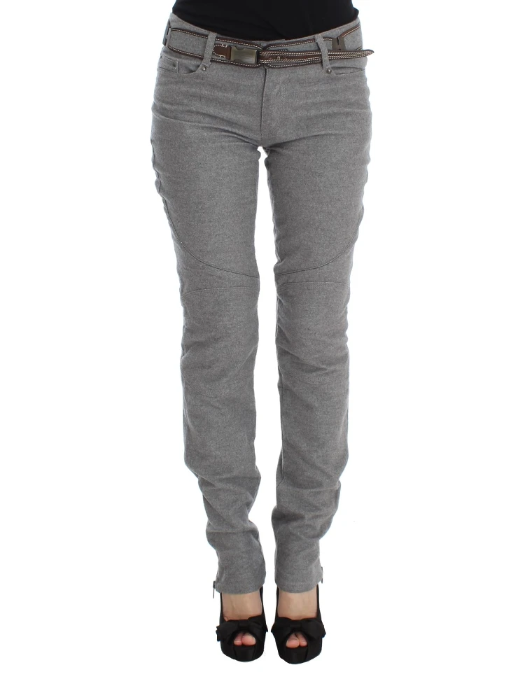 Gray Cotton Slim Fit Casual Bootcut Pants