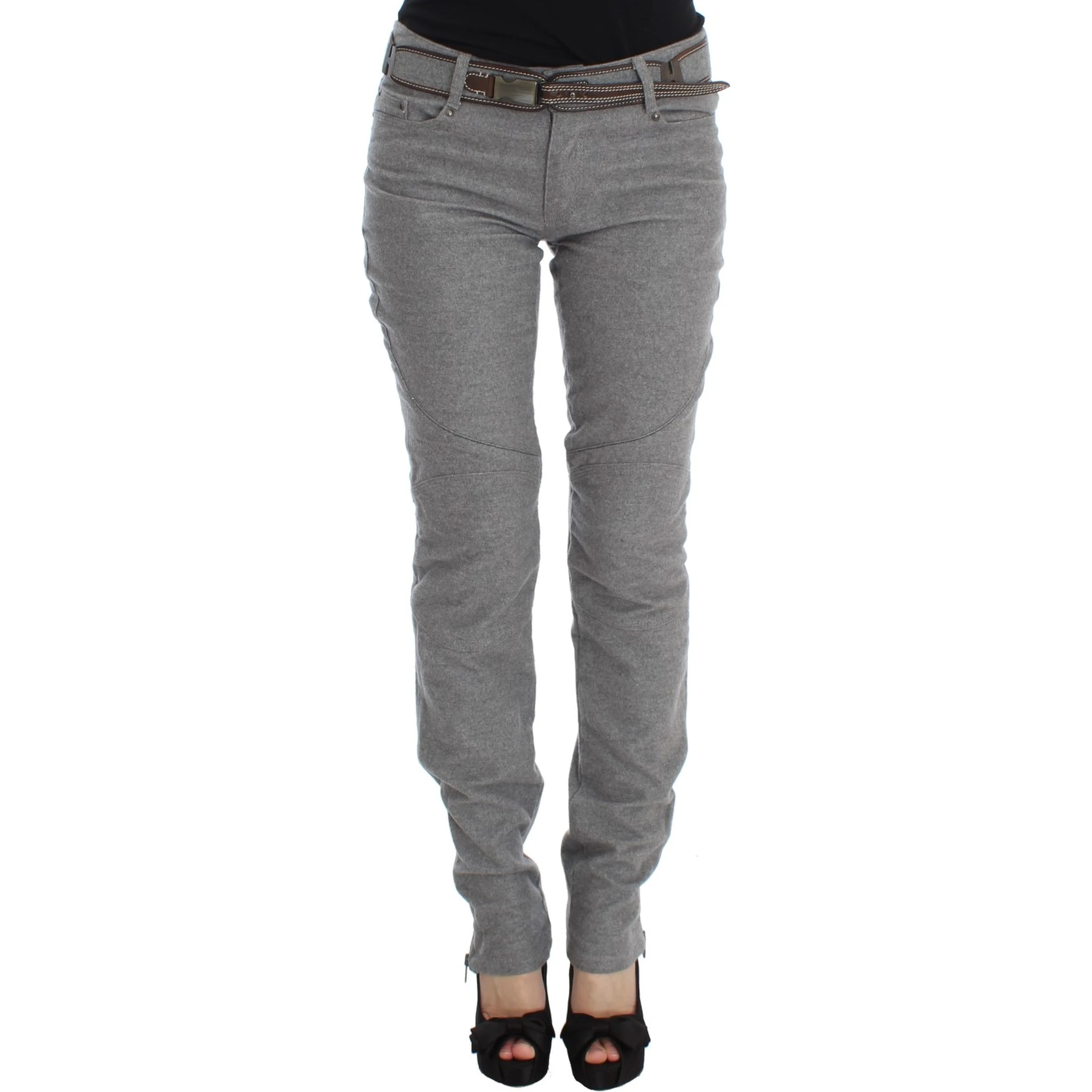 Gray Cotton Slim Fit Casual Bootcut Pants