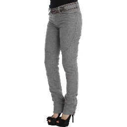 Gray Cotton Slim Fit Casual Bootcut Pants