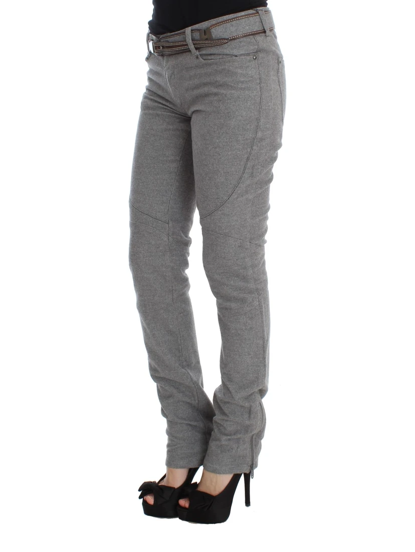 Gray Cotton Slim Fit Casual Bootcut Pants