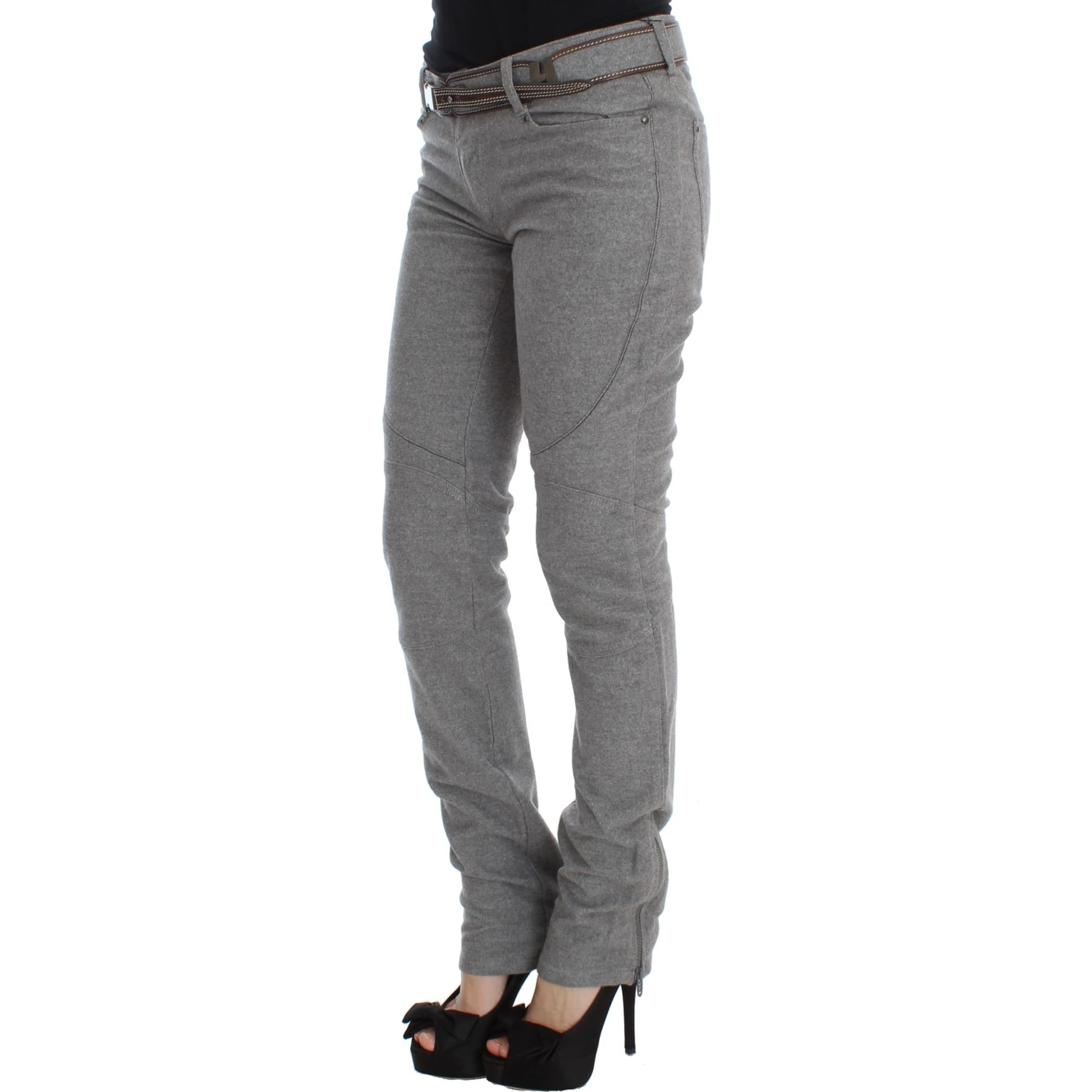 Gray Cotton Slim Fit Casual Bootcut Pants