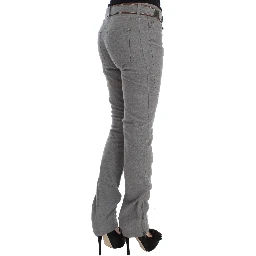 Gray Cotton Slim Fit Casual Bootcut Pants