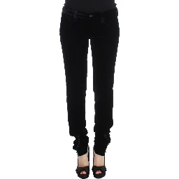 Black Viscose Blend Velvet Slim Fit Pants