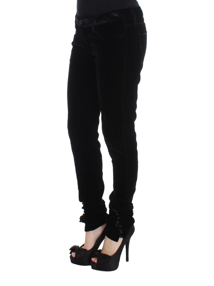 Black Viscose Blend Velvet Slim Fit Pants alternative